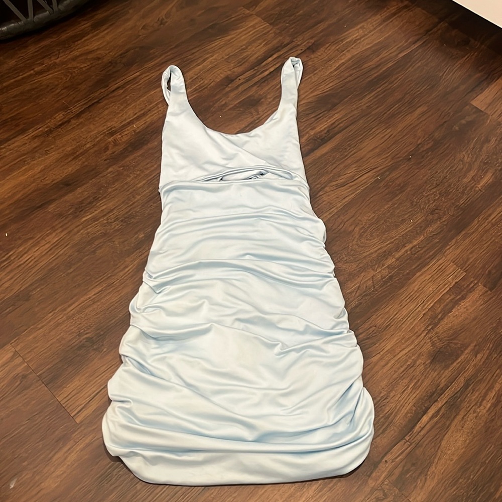Light Blue Cinched back Front Cutout Mini Dress Small